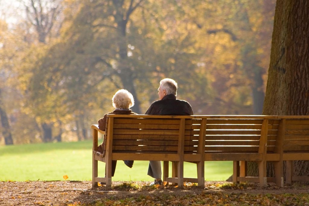 Пожилая пара в парке